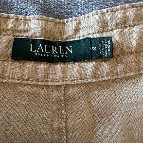 Lauren Ralph Lauren Wide-Leg Tan Linen Pants Size 12 - Picture 9 of 14